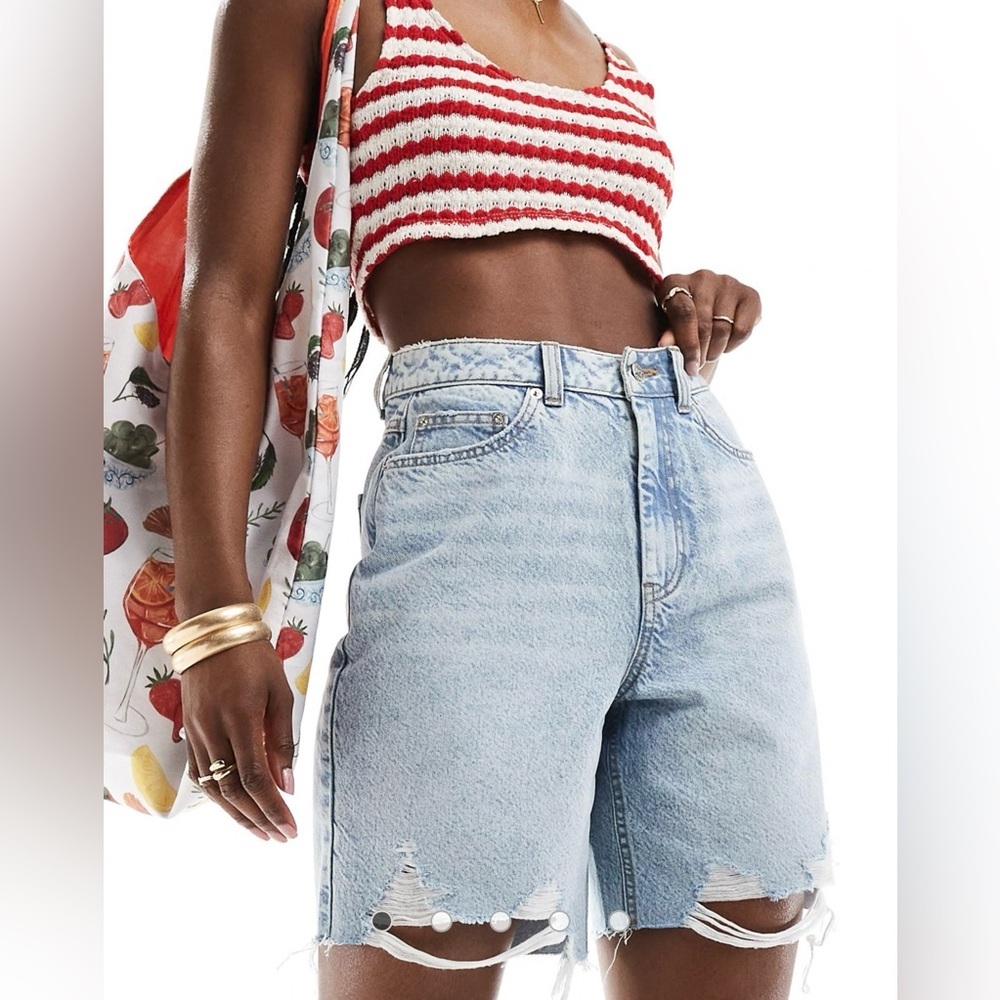 Miss Selfridge Light Blue Denim Distressed High-Waist Shorts